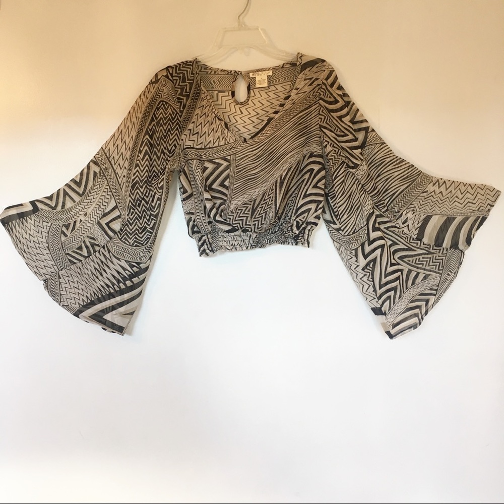 BOHO Myth NYC Bell Sleeve Sheer Crop Top M